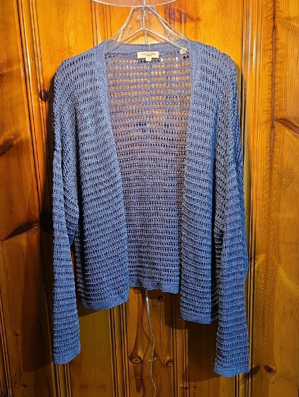 Max Studio Open-Weave Slate Blue Cardigan